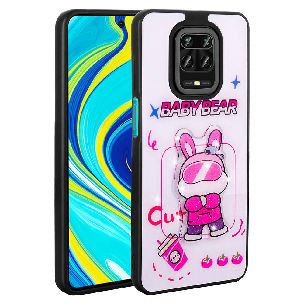 Xiaomi Redmi Note 9 Pro Kılıf Parlayan Kabartmalı İkonik Figürlü Zore Amas Silikon Kapak Beyaz