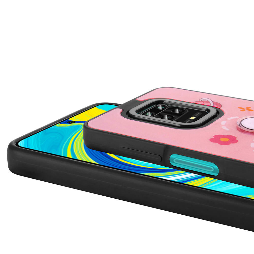 Xiaomi Redmi Note 9 Pro Kılıf Parlayan Kabartmalı İkonik Figürlü Zore Amas Silikon Kapak Pembe