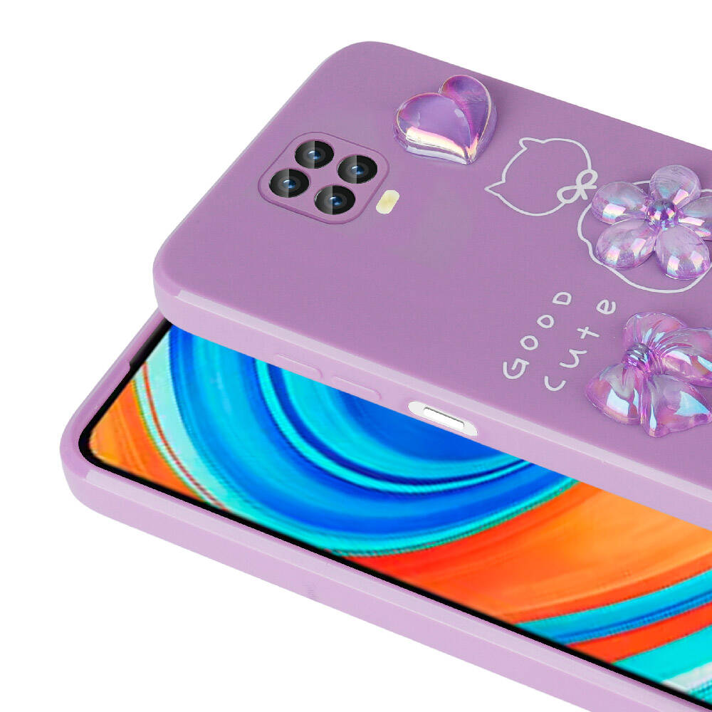 Xiaomi Redmi Note 9S Kılıf Kabartma Figürlü Parlak Zore Toys Silikon Kapak Pembe