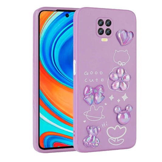 Xiaomi Redmi Note 9S Kılıf Kabartma Figürlü Parlak Zore Toys Silikon Kapak Mor
