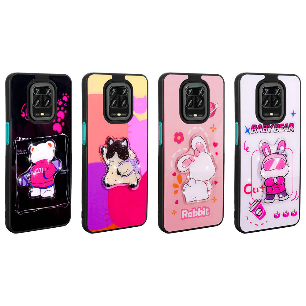 Xiaomi Redmi Note 9S Kılıf Parlayan Kabartmalı İkonik Figürlü Zore Amas Silikon Kapak Siyah