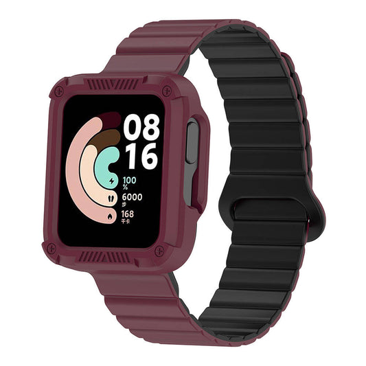 Xiaomi Redmi Watch 1 Silikon Kordon Zore KRD-105 Strap Kayış Koyu Kırmızı-Siyah
