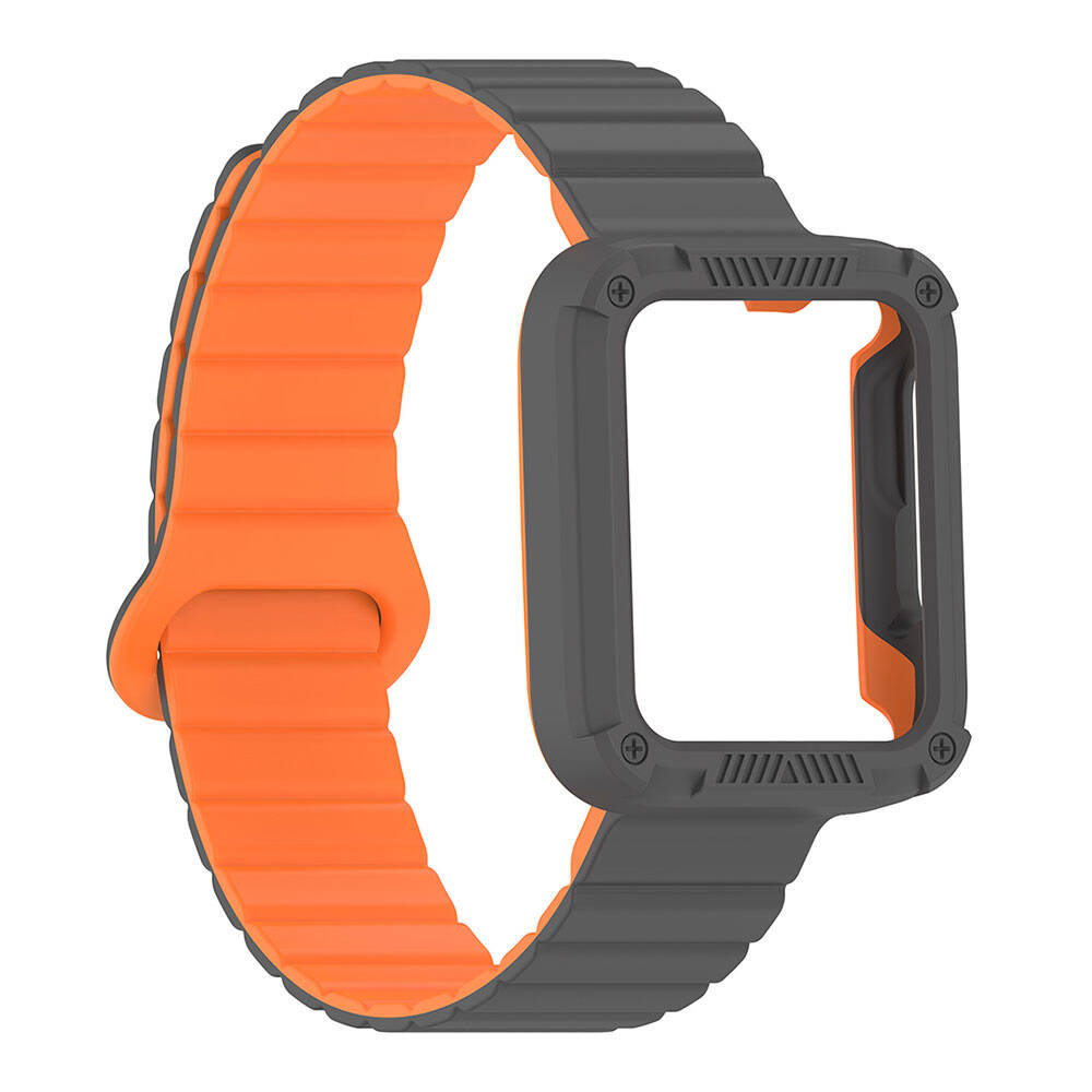 Xiaomi Redmi Watch 2 Silikon Kordon Zore KRD-105 Strap Kayış Koyu Kırmızı-Siyah