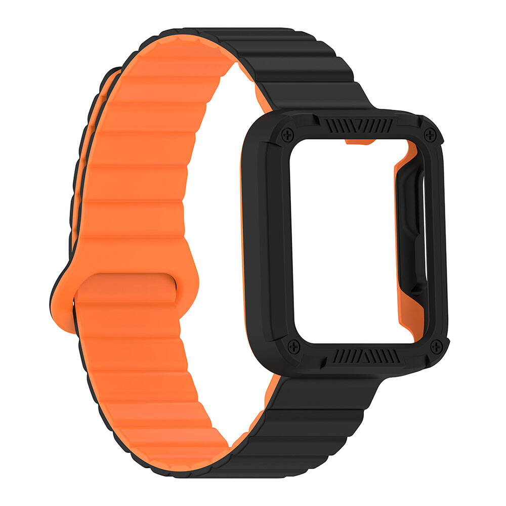 Xiaomi Redmi Watch 2 Silikon Kordon Zore KRD-105 Strap Kayış Koyu Kırmızı-Siyah