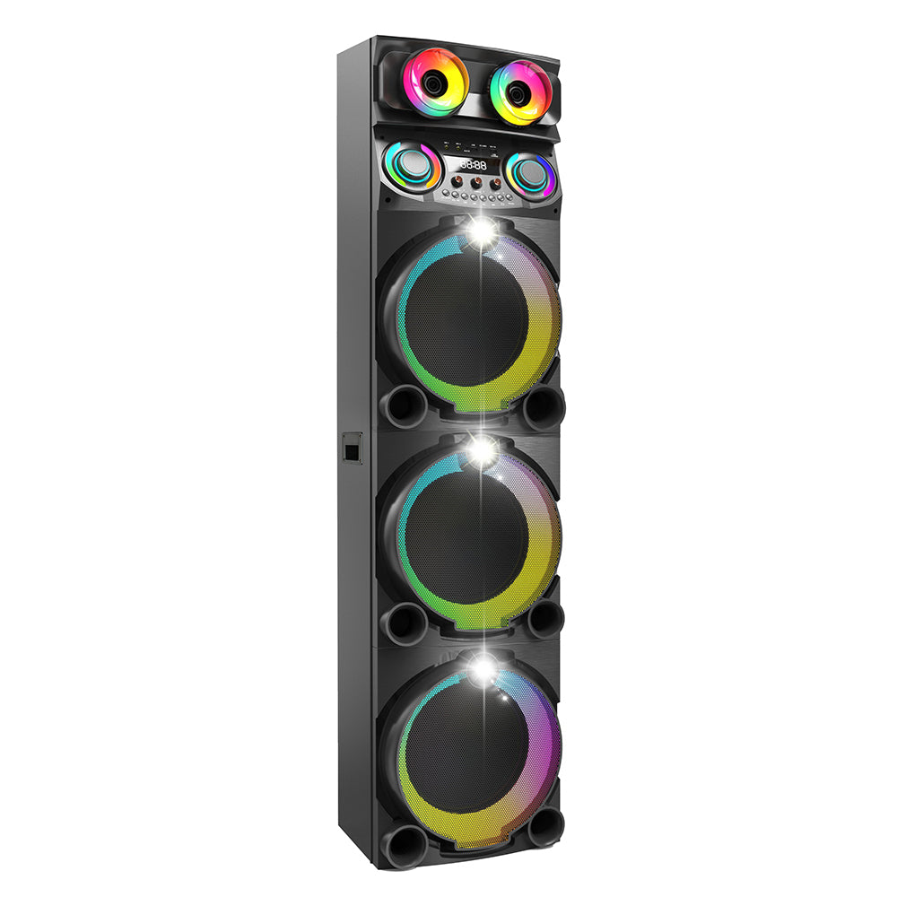 Zore GD-3127 Dijital LED Göstergeli Mikrofonlu RGB TWS Üçlü 12 inç Stereo Bass Kablosuz Karaoke Hoparlör Siyah